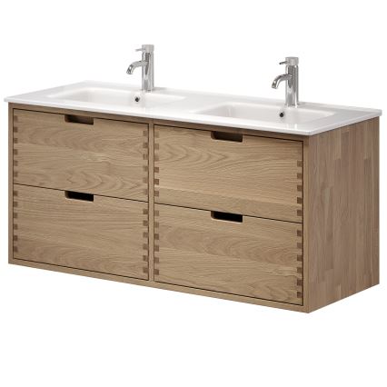 Dulap pentru baie cu lavoar GRIBSKOV, 120 cm, bej/stejar/alb