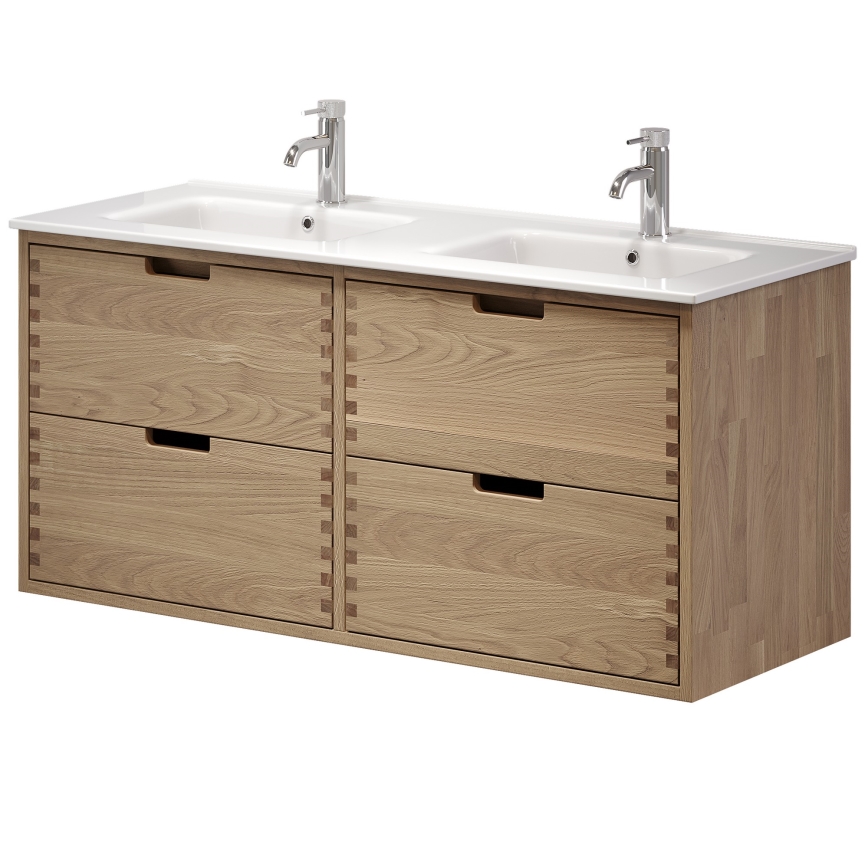 Dulap pentru baie cu lavoar GRIBSKOV, 120 cm, bej/stejar/alb