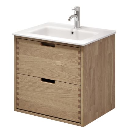 Dulap pentru baie cu lavoar GRIBSKOV, 60 cm, bej/stejar/alb