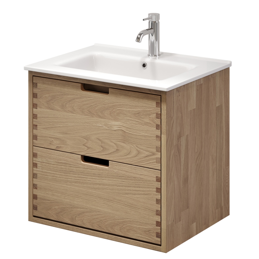 Dulap pentru baie cu lavoar GRIBSKOV, 60 cm, bej/stejar/alb