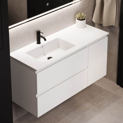 Dulap pentru baie cu lavoar HELSINKI 115 cm, stânga/alb