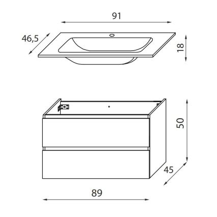 Dulap pentru baie cu lavoar KENWOOD, 91 cm, alb