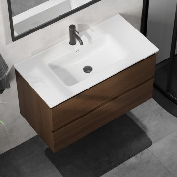 Dulap pentru baie cu lavoar KENWOOD, 91 cm, nuc/alb