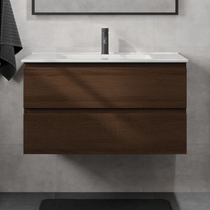 Dulap pentru baie cu lavoar KENWOOD, 91 cm, nuc/alb