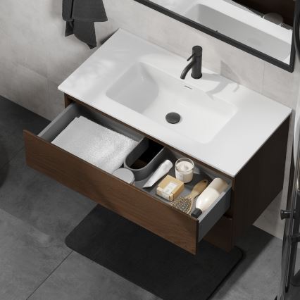 Dulap pentru baie cu lavoar KENWOOD, 91 cm, nuc/alb