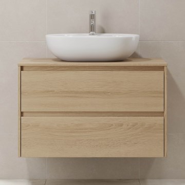 Dulap pentru baie TRONDHEIM pentru lavoar 90x57x46 cm, finisaj stejar