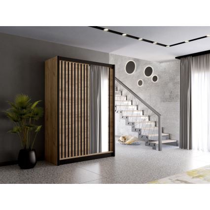 Dulap SANTINO cu oglindă 150x215 cm stejar craft/negru