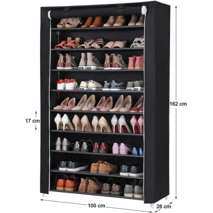 Dulap textil de depozitare cu polițe MATIS, 100x162 cm, negru