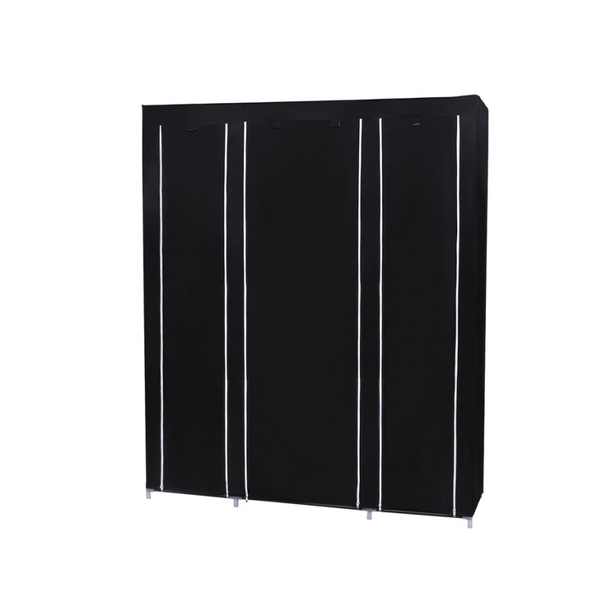 Dulap textil de depozitare MATIS 150 x 175 x 45 cm, cu rafturi și bară de umerașe, negru