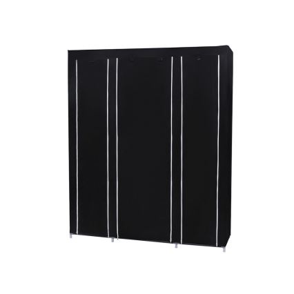 Dulap textil de depozitare MATIS 150x175 cm, negru, cu polițe și bară pentru haine