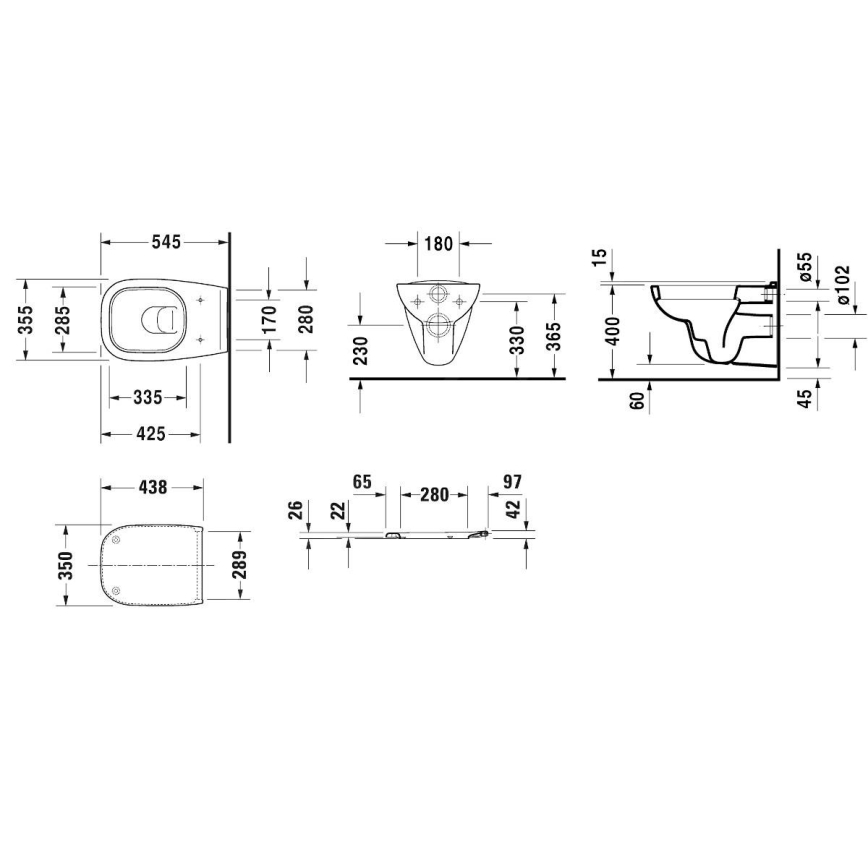 Duravit 45350900A1 - Vas WC suspendat D-CODE cu capac SoftClose, ceramică, alb lucios