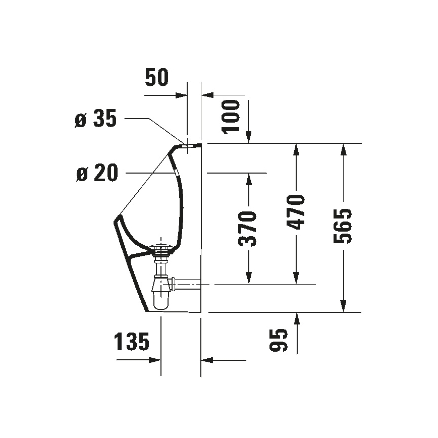 Duravit 828300000 - Pisoar D-CODE fără margine, alimentare superioară, evacuare pe spate ceramică/alb lucios