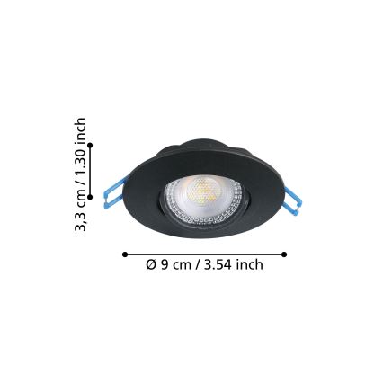 Eglo - Set de 3 spoturi LED încastrate, 4,9W, 230V, 2700/4000/6500K, Ø 9 cm, negru