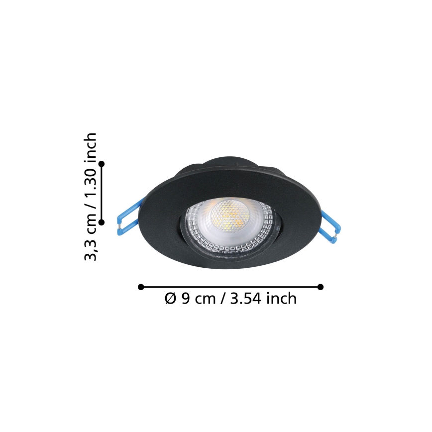 Eglo - Set de 3 spoturi LED încastrate, 4,9W, 230V, 2700/4000/6500K, Ø 9 cm, negru