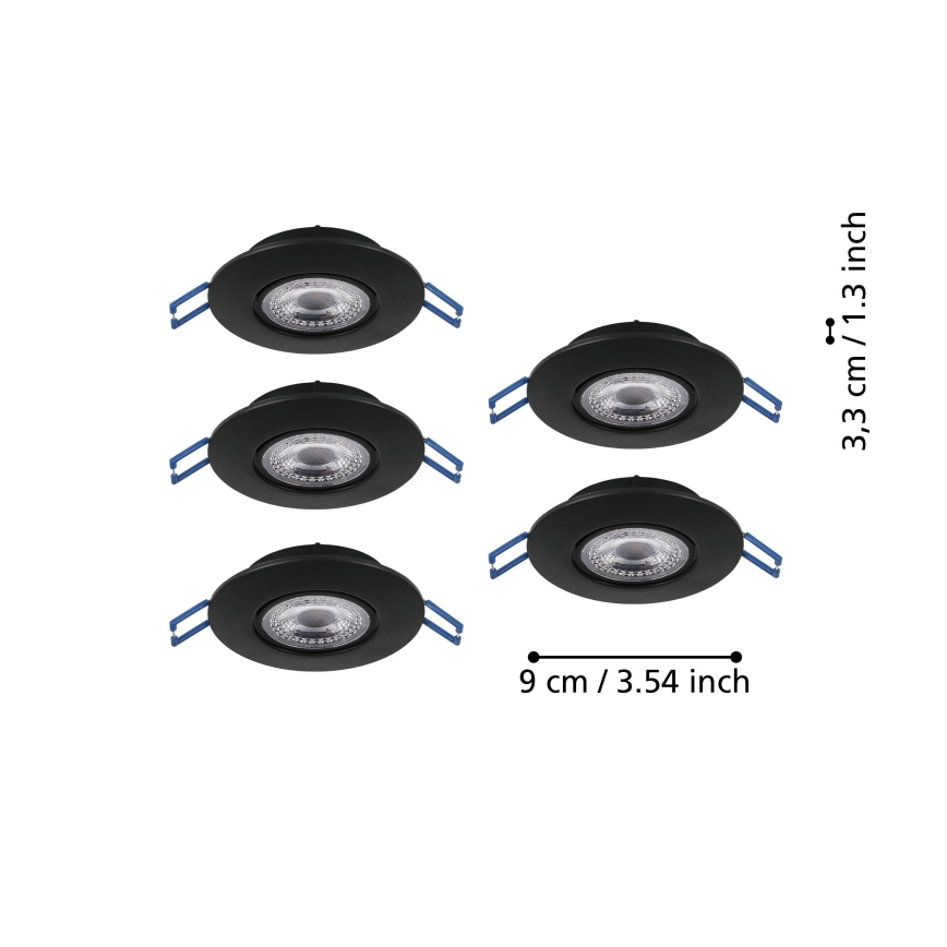 Eglo - Set 5 spoturi LED încastrate, LED 4,9W, 230V, 2700/4000/6500K, Ø 9 cm, negru