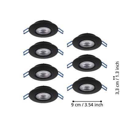 Eglo - Set 7 spoturi încastrate LED/4,9W/230V 2700/4000/6500K Ø 9 cm negru