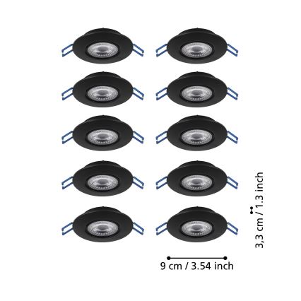 Eglo - Set 10x spoturi LED încastrate LED/4,9W/230V 2700/4000/6500K Ø 9 cm negru
