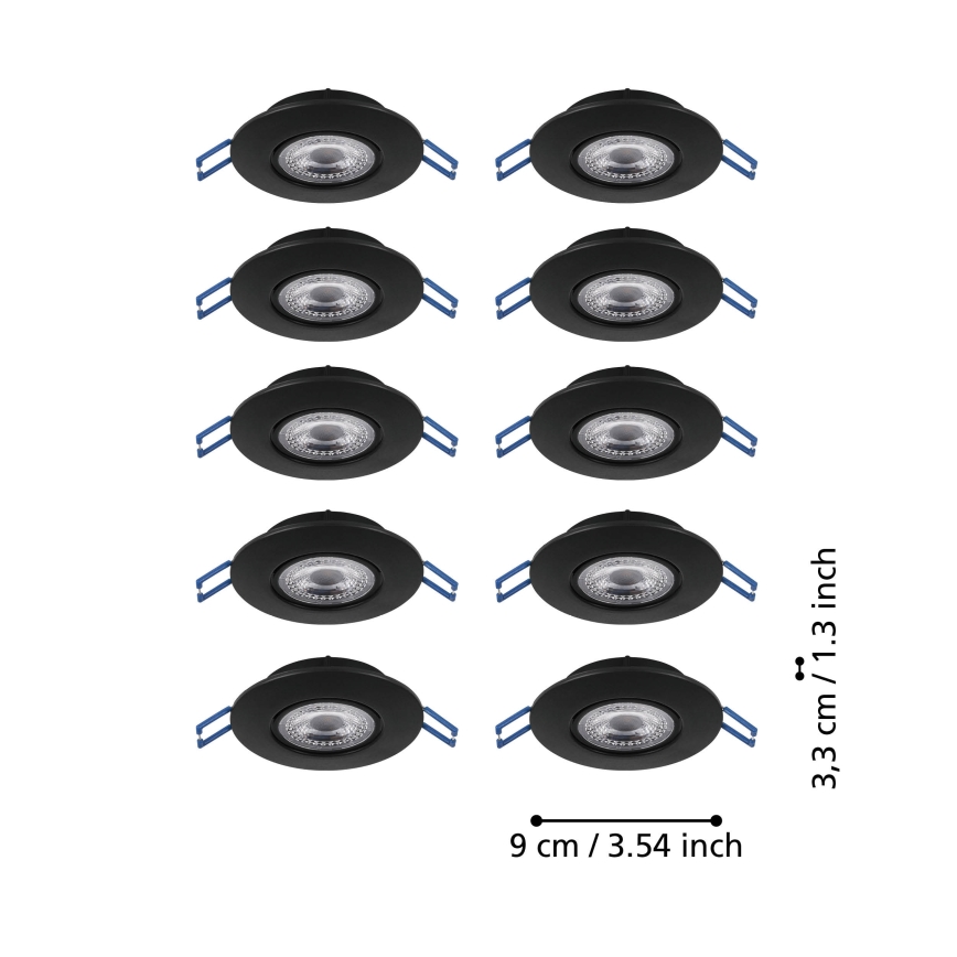 Eglo - Set 10x spoturi LED încastrate LED/4,9W/230V 2700/4000/6500K Ø 9 cm negru