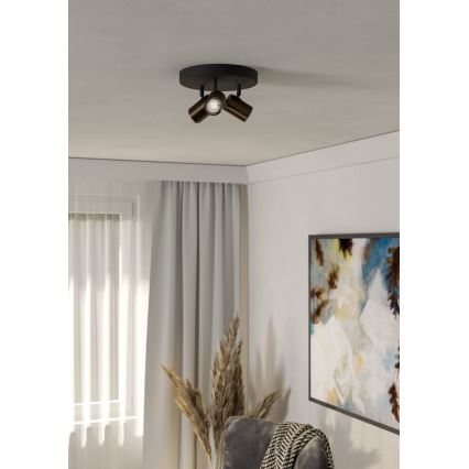 Eglo - Spot pentru baie, 3x GU10/5W/230V, Ø25 cm, IP44, negru/maro