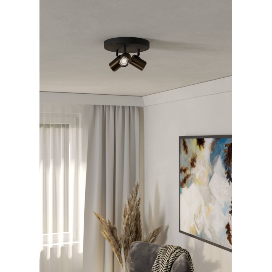 Eglo - Spot pentru baie, 3x GU10/5W/230V, Ø25 cm, IP44, negru/maro