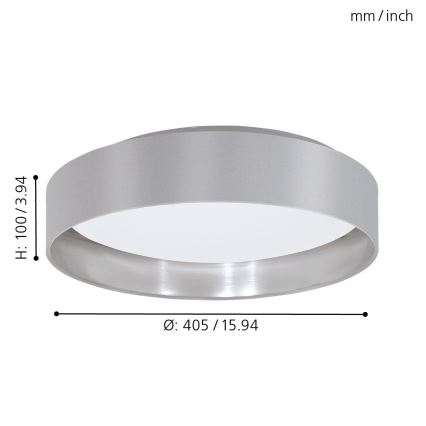 Eglo 31623 - Plafonieră LED MASERLO LED/16W/230V 3000K Ø 40,5 cm gri/argintiu