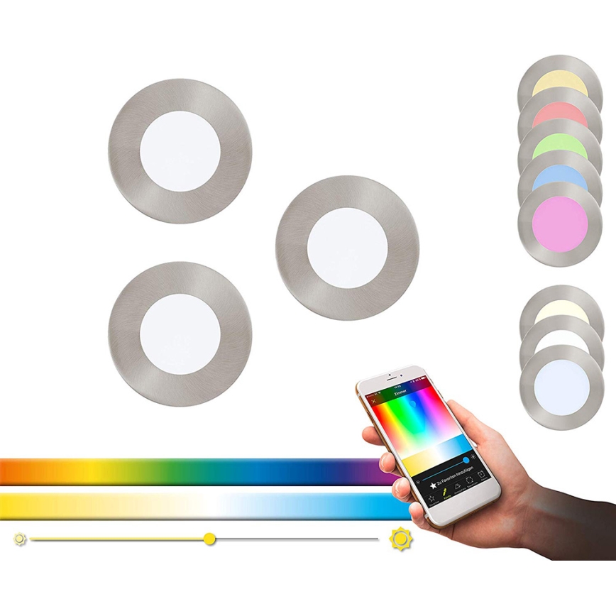 Eglo FUEVA-C - Set 3x spot încastrat LED RGB, reglabil, 3W, 230V, Ø 8,5 cm
