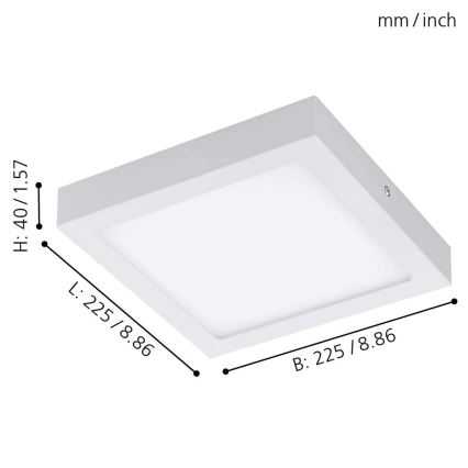 Eglo 33316 - Plafonieră LED RGBW dimabilă FUEVA-C, LED/15,6W/230V, 2700-6500K, 22,5x22,5 cm, alb