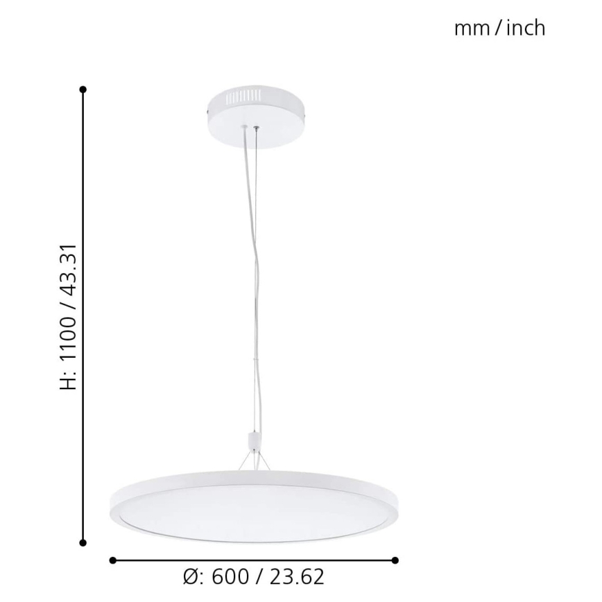 Eglo 33676 - Lustră suspendată pe cablu CERIGNOLA-C LED RGBW dimmabilă, 32W/230V, 2700-6500K, albă + telecomandă