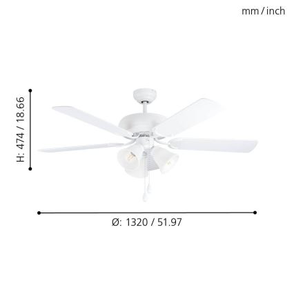 Eglo 35076 - Ventilator de tavan LAS PALMAS 3xE27/40W/230V alb