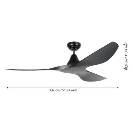 Eglo - Ventilator de tavan Ø 132 cm, negru, cu telecomandă