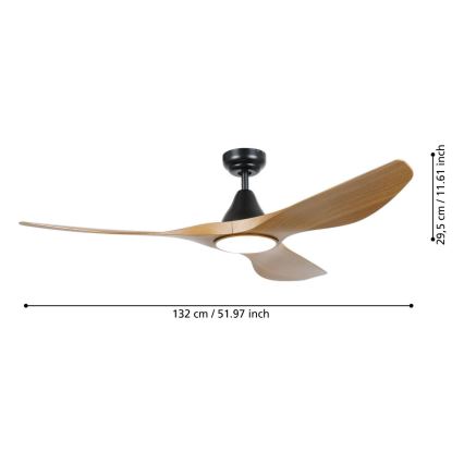 Eglo - Ventilator de tavan cu LED, 19W, 230V, 3000/4000/5000K, diametru 132 cm, maro, cu telecomandă