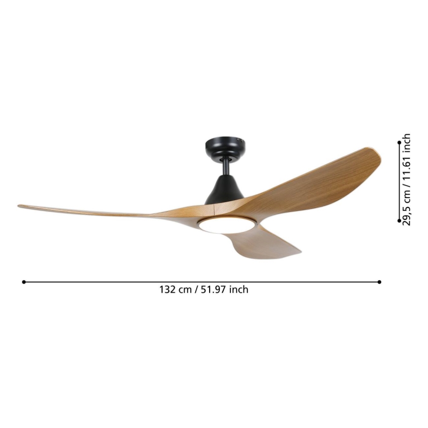 Eglo - Ventilator de tavan cu LED, 19W, 230V, 3000/4000/5000K, diametru 132 cm, maro, cu telecomandă