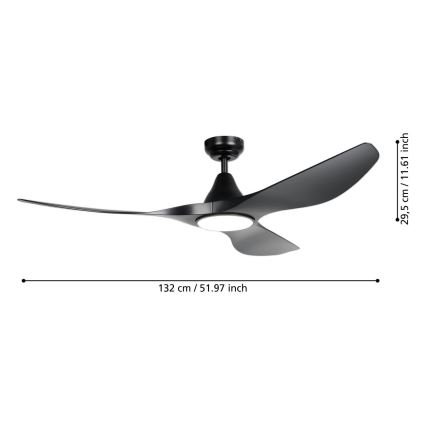 Eglo - Ventilator de tavan LED Ø 132 cm, 20 W, 230 V, 3000/4000/5000 K, negru, cu telecomandă