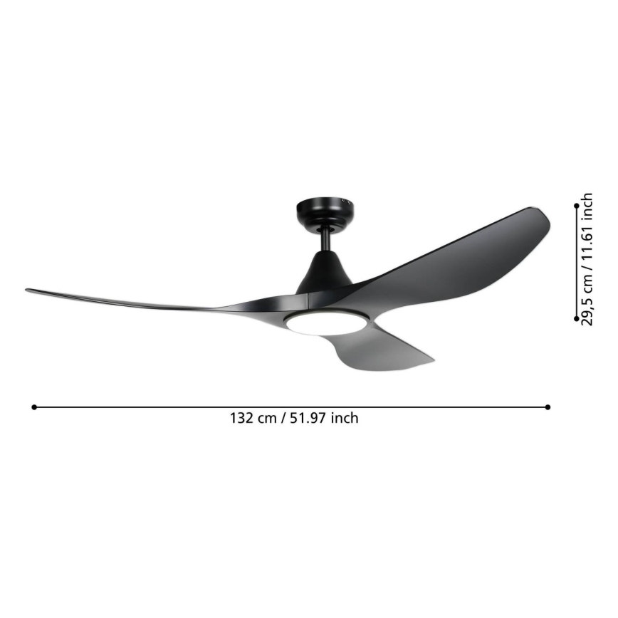 Eglo - Ventilator de tavan LED Ø 132 cm, 20 W, 230 V, 3000/4000/5000 K, negru, cu telecomandă