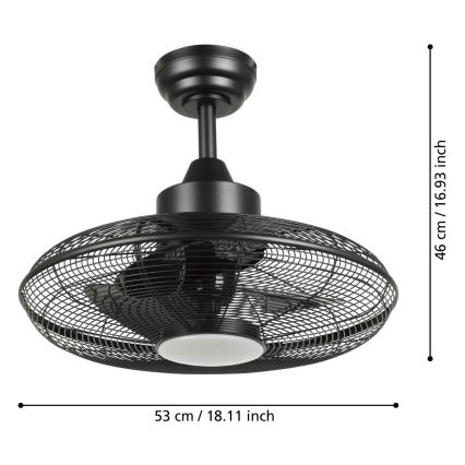 Eglo - Ventilator de tavan cu LED, 15 W, 230 V, 3000/4000/5000 K, diametru 53 cm, negru + telecomandă
