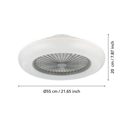 Eglo - Ventilator de tavan LED dimabil, 3xLED/12,6W/230V, 2700-6500K, Ø 55 cm, gri + telecomandă