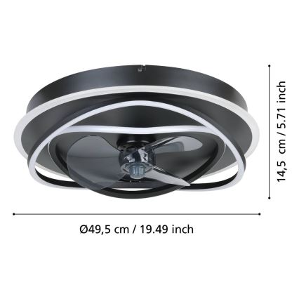 Eglo - Ventilator de tavan LED reglabil 4xLED/9W/230V 2700-6500K Ø 50 cm negru + telecomandă