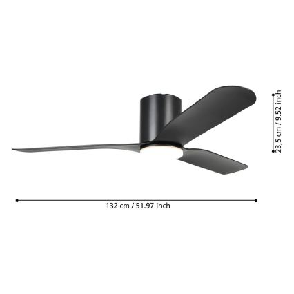 Eglo - Ventilator de tavan cu LED, dimabil, 17 W, 230 V, 3000/4000/5000 K, Ø 132 cm, negru + telecomandă