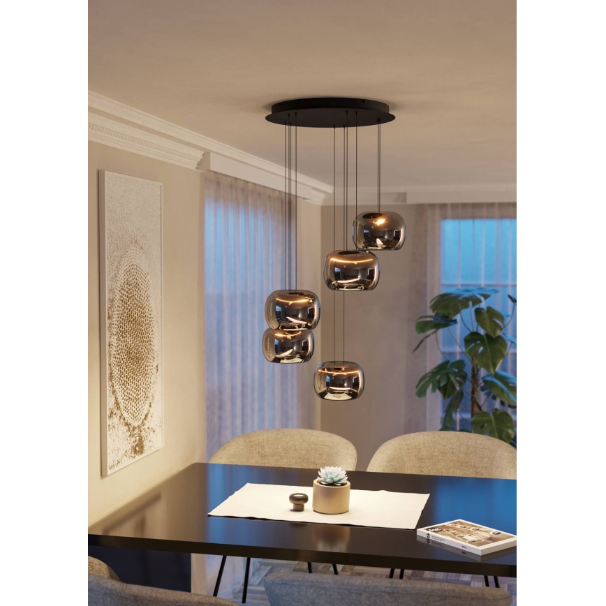 Eglo - Lustră LED dimabilă suspendată pe cablu 5xLED/5,8W/230V negru/fumuriu