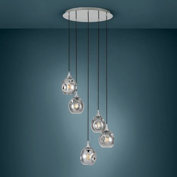 Eglo 39682 - Lustră BREGALLA suspendată pe cablu, 5xE27/40W/230V, negru/fumuriu