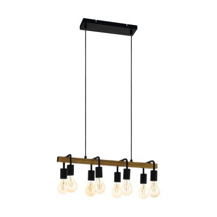 Eglo 43316 - Lustră suspendată pe cablu ERRIBERA 8xE27/40W/230V stejar/negru