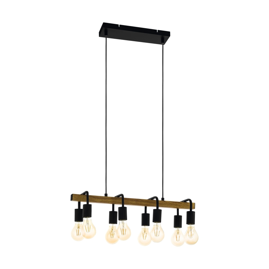 Eglo 43316 - Lustră suspendată pe cablu ERRIBERA 8xE27/40W/230V stejar/negru