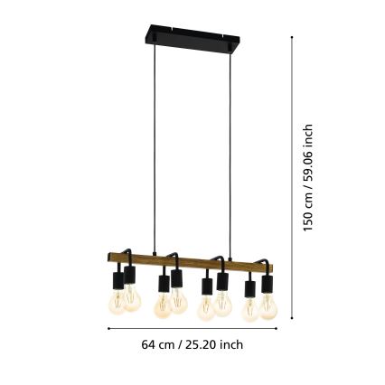 Eglo 43316 - Lustră suspendată pe cablu ERRIBERA 8xE27/40W/230V stejar/negru