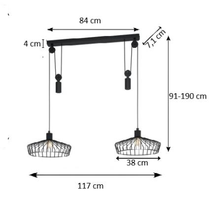 Eglo 43438 - Lustră suspendată pe cablu WINKWORTH 2xE27/40W/230V