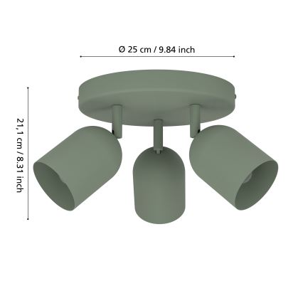 Eglo - Plafonieră cu 3 spoturi, 3x E14/40W/230V, Ø 25 cm, verde
