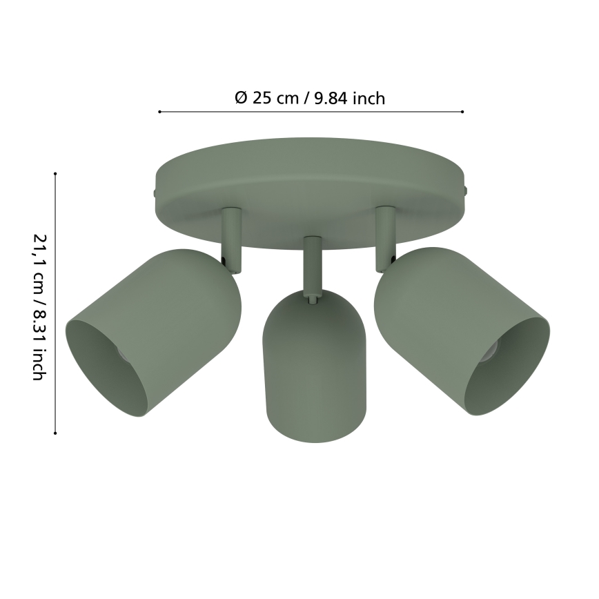 Eglo - Plafonieră cu 3 spoturi, 3x E14/40W/230V, Ø 25 cm, verde