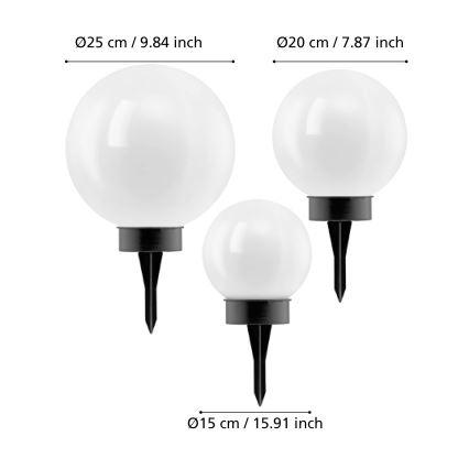 Eglo - Lampă solară LED cu senzor, set de 3 bucăți, 1800 mAh, IP44, negru