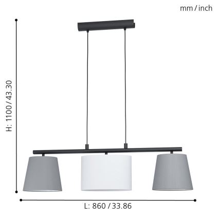 Eglo 55207 - Candelabru LED suspendat pe cablu ALMEIDA 3xE14/25W/230V gri