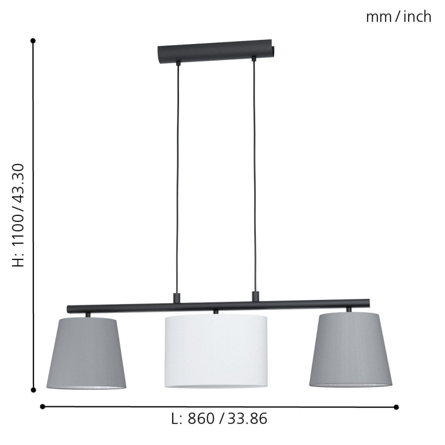 Eglo 55207 - Candelabru LED suspendat pe cablu ALMEIDA 3xE14/25W/230V gri