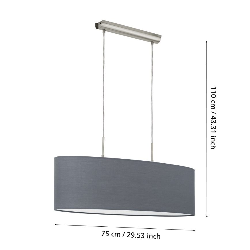 Eglo 55276 - Lampă suspendată pe cablu PASTERI 2xE27/60W/230V gri